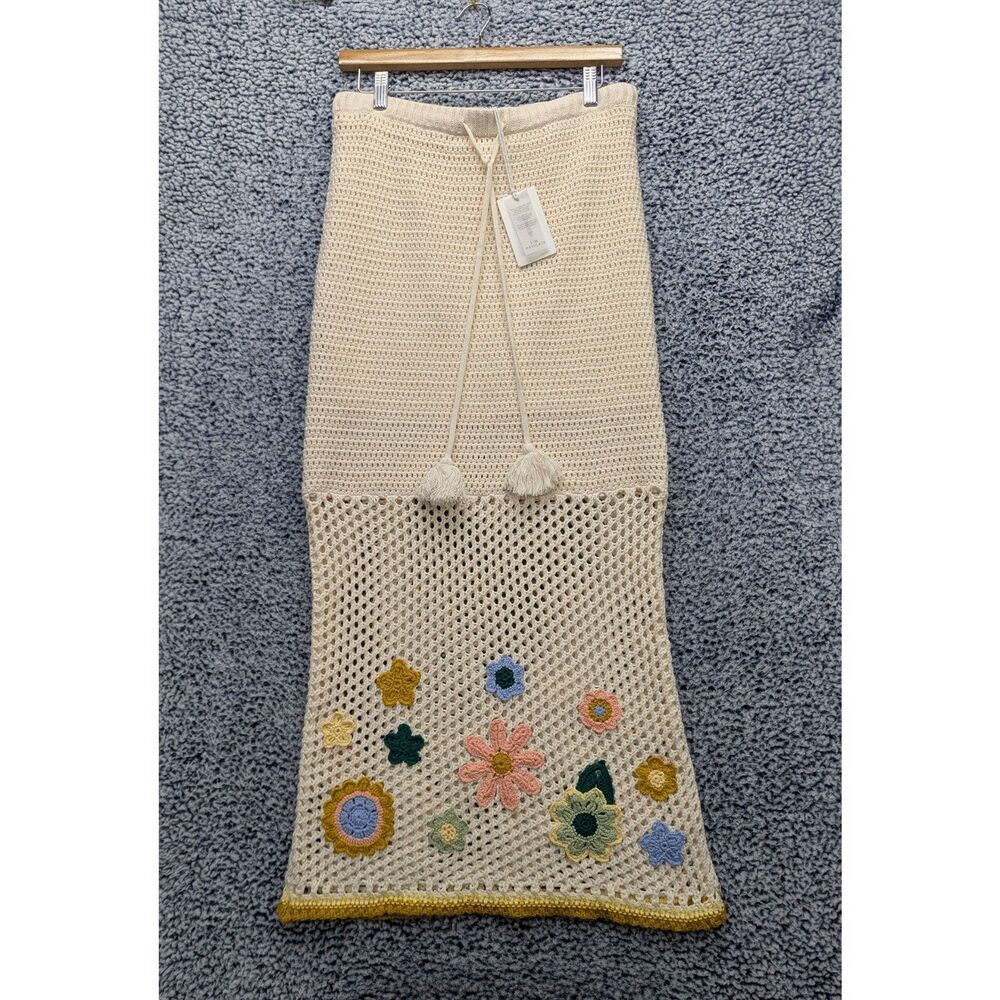 Antrhopologie Ghanda Crochet Floral Maxi Skirt Size LG Boho Hippie 90s Festival - Picture 2 of 15